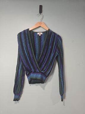 Ronny Kobo Johanna Metallic Disco Knit V Neck Blouse Size XS